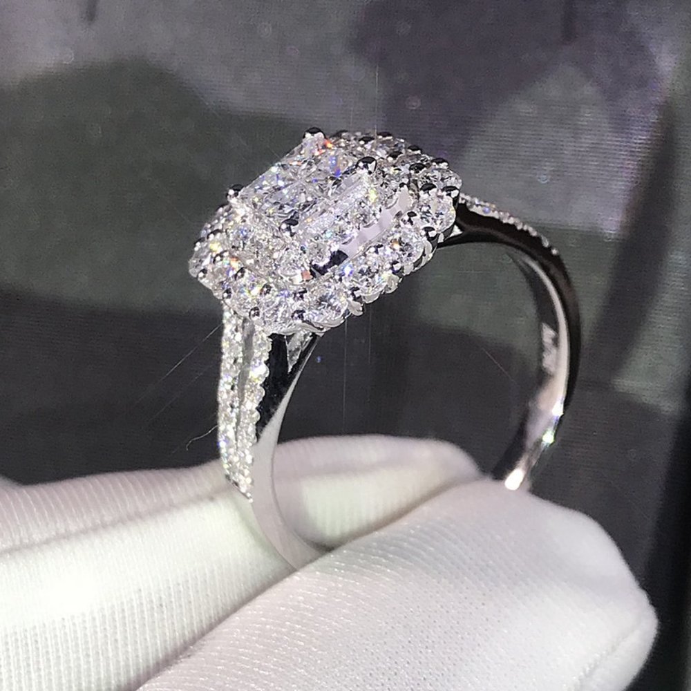 NEW Luxury 925 Sterling Silver Diamond Halo Ring - Picture 9 of 10